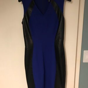 Blue and black faux leather dress